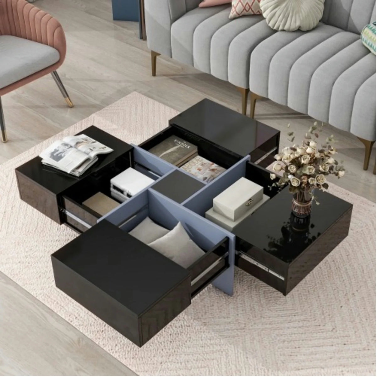 Coffee Table with 4 Hidden Storage Compartments Q68447