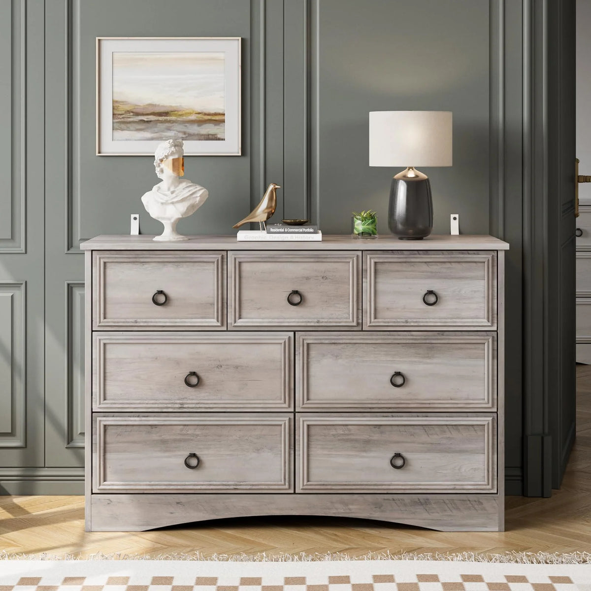 Gray 7 Drawer Wood Dresser S14763