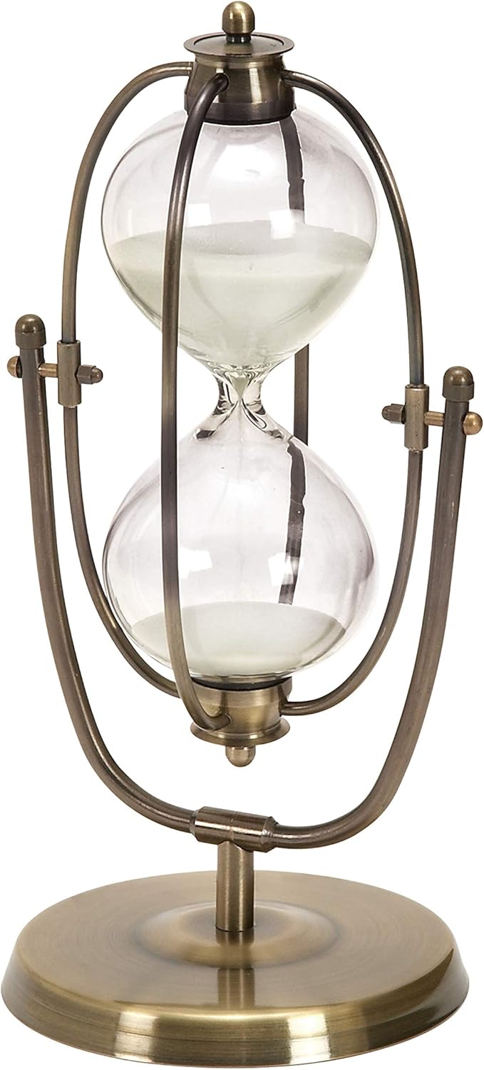 Silver Acrylic Hourglass Sand Timer with Iron Cage, 6 L x 6 W x 12 H, Pack of 2 P80170