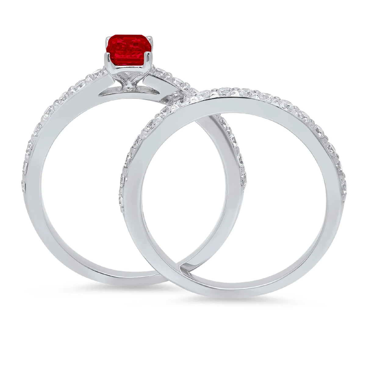 1.16 ct Emerald Cut Natural Garnet 14k White Gold Solitaire Bridal Set SZ 6.25 G64816