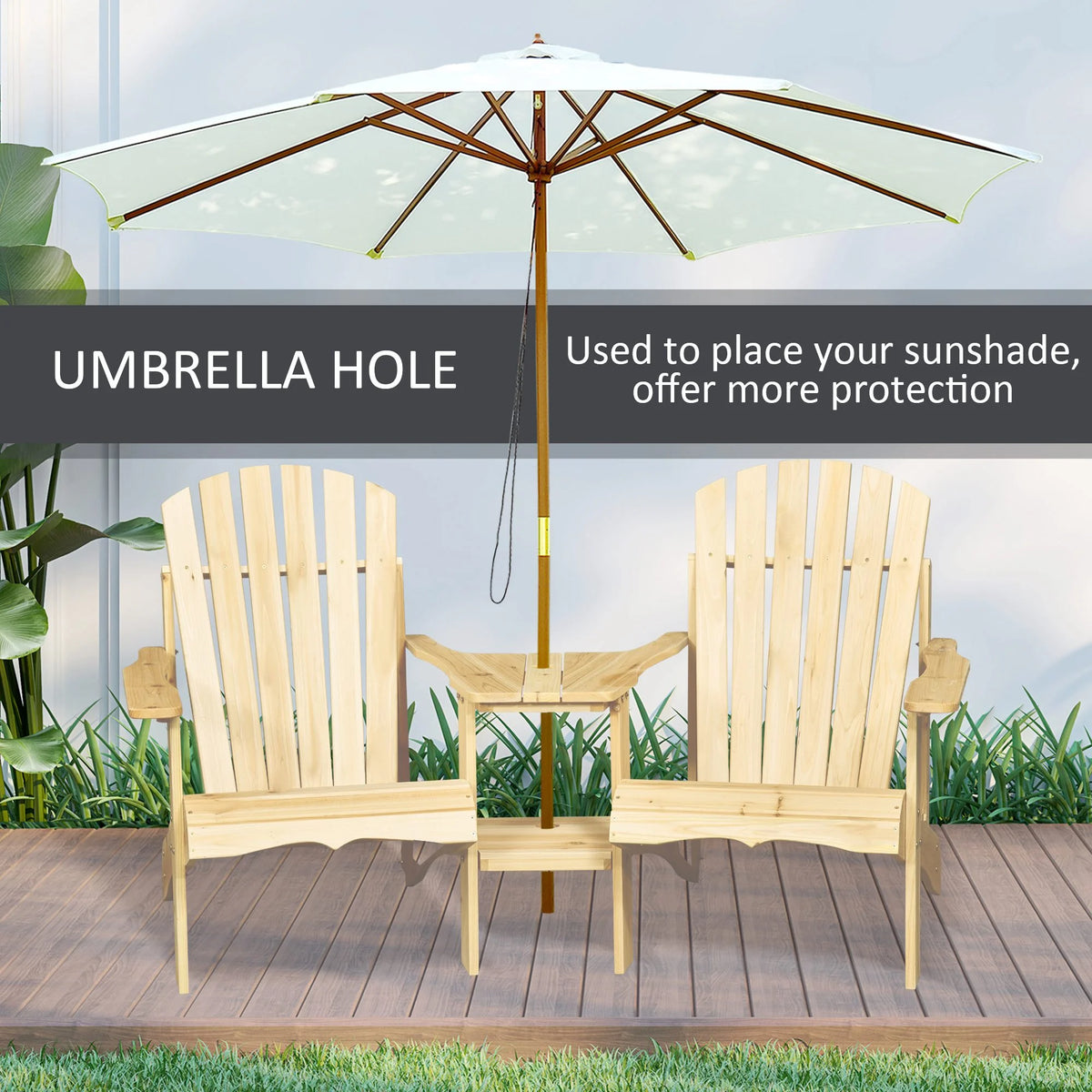 Wood Adirondack Bench with Center Table E75964